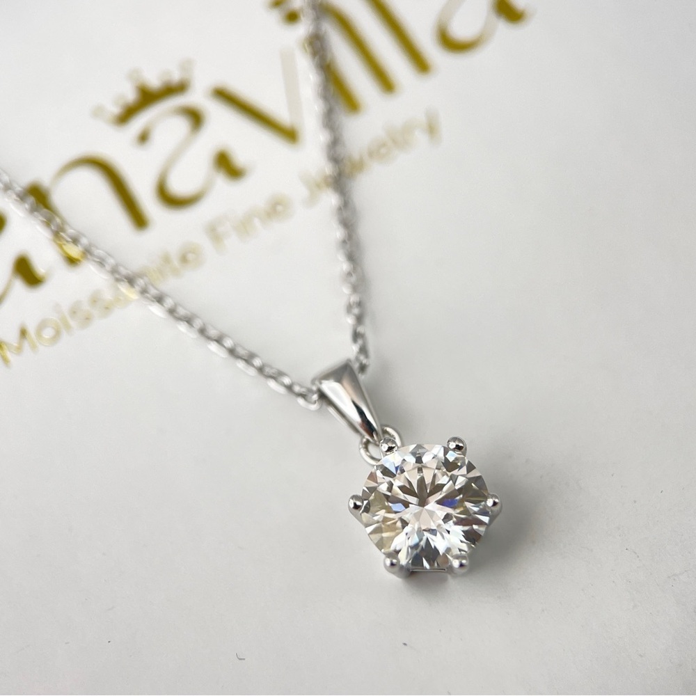 S925 Solitaire Moissanite Diamond Pendant Necklace - Picture 4 of 6
